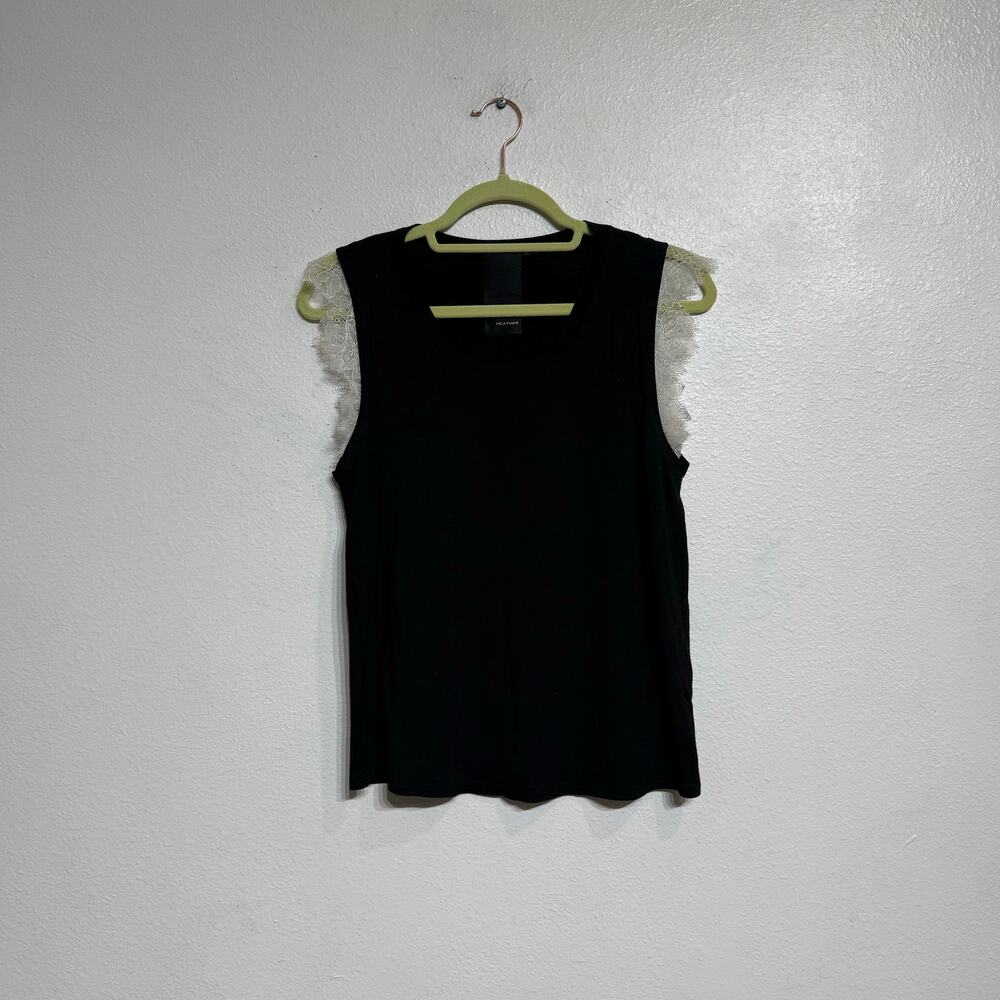 Heather Black Lace Trim Blouse Sz S
